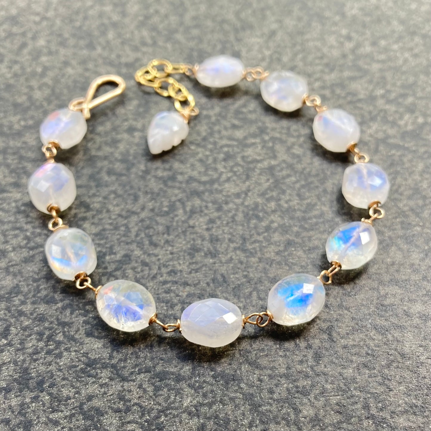 Rainbow Moonstone & Gold Bracelet