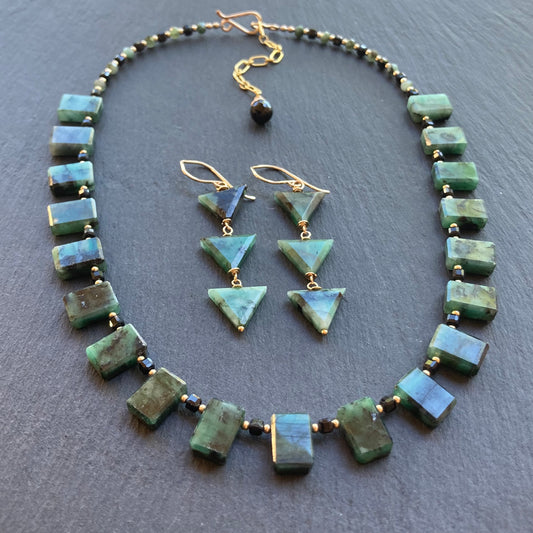 Natural Emerald, Black Tourmaline & Gold Collar