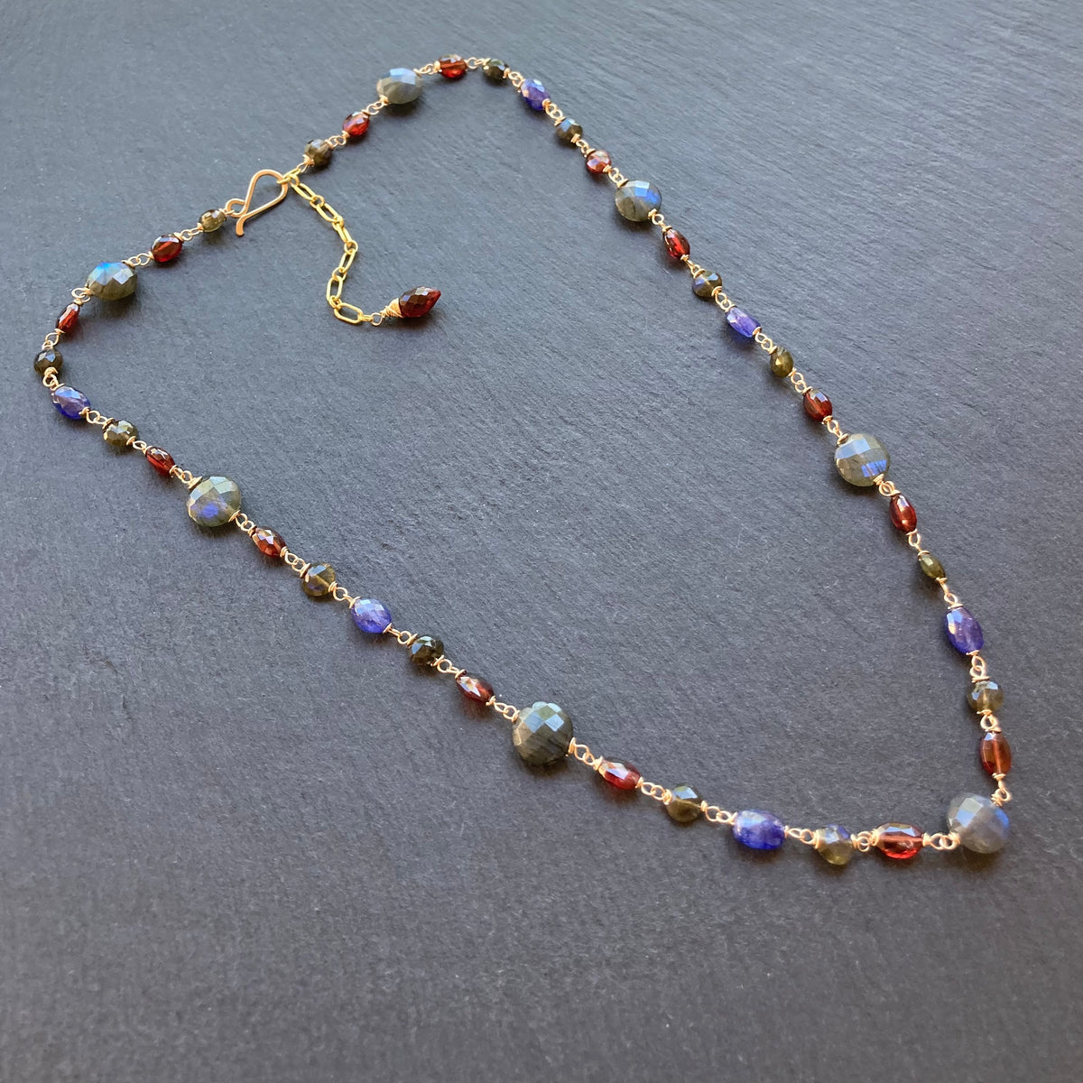 Labradorite, Garnet, Sapphire & Gold Necklace