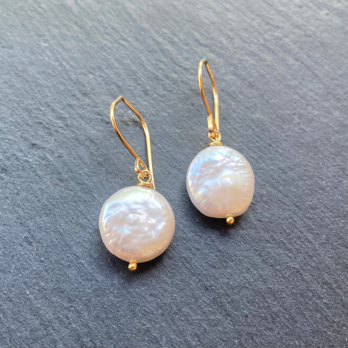 Freshwater Coin Pearl & Gold Earrings