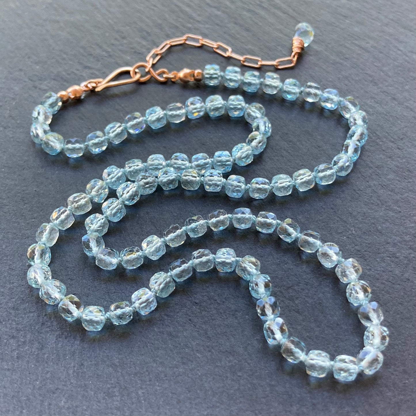 Blue Topaz Hand Knotted Silk Necklace