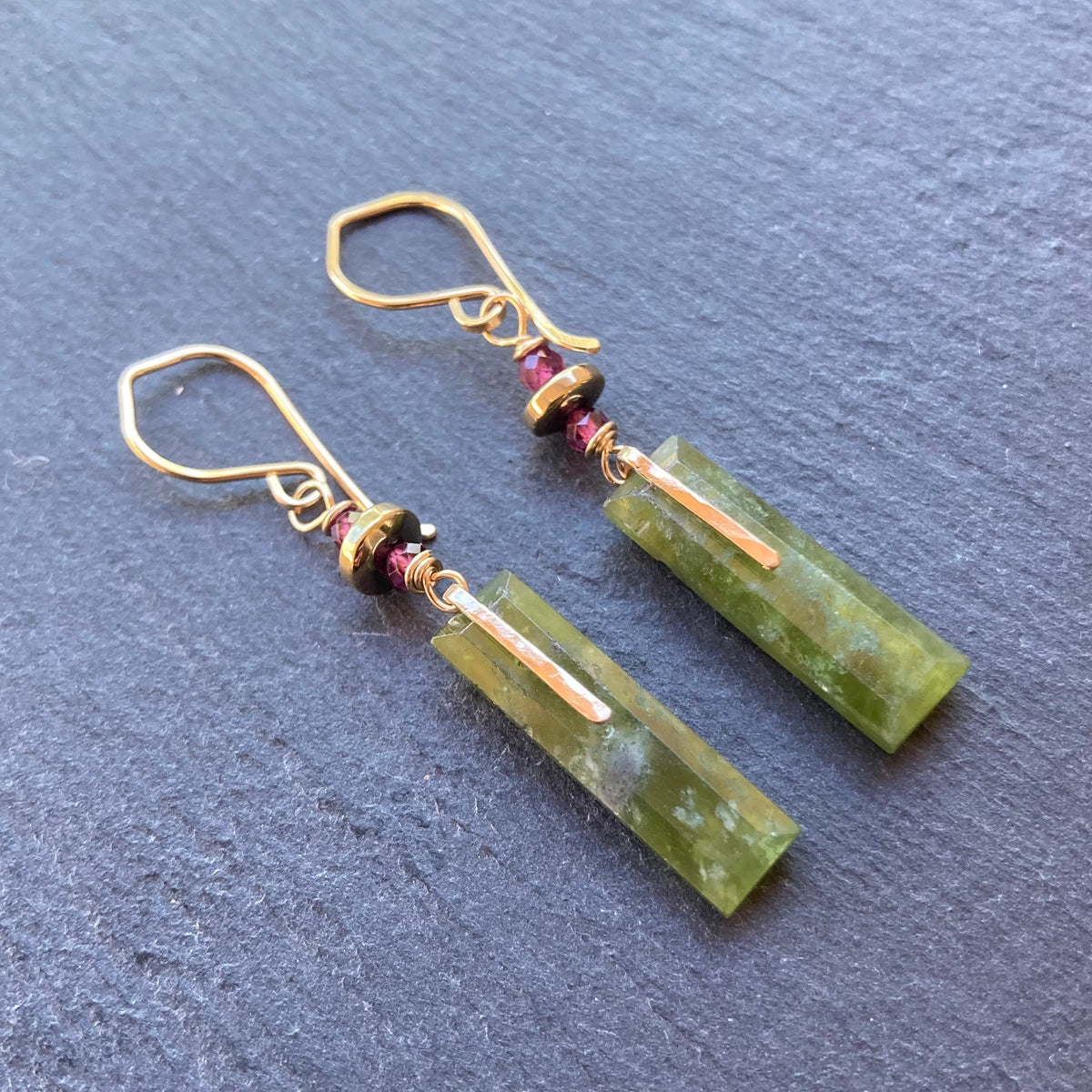 Vesuvianite & Gold Earrings
