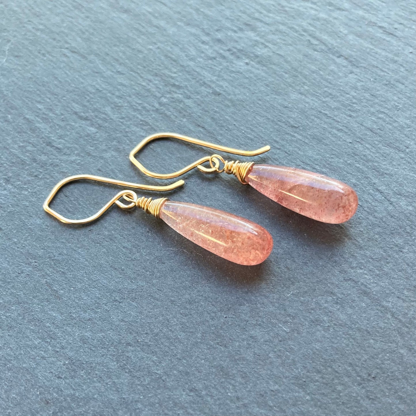 Strawberry Quartz & Gold Earrings