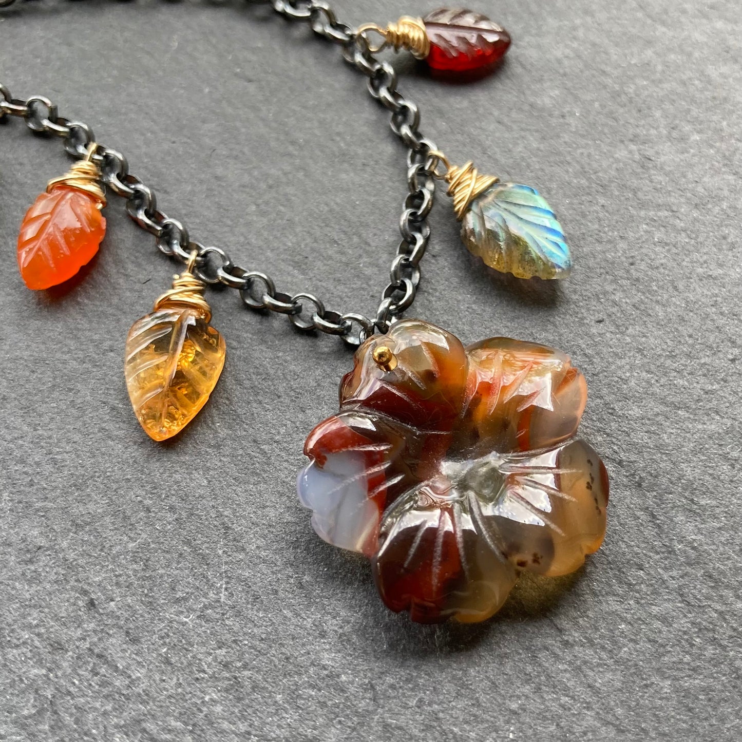 Agate, Multi Gemstone & Mixed Metal Woodland Meadow Charm Choker