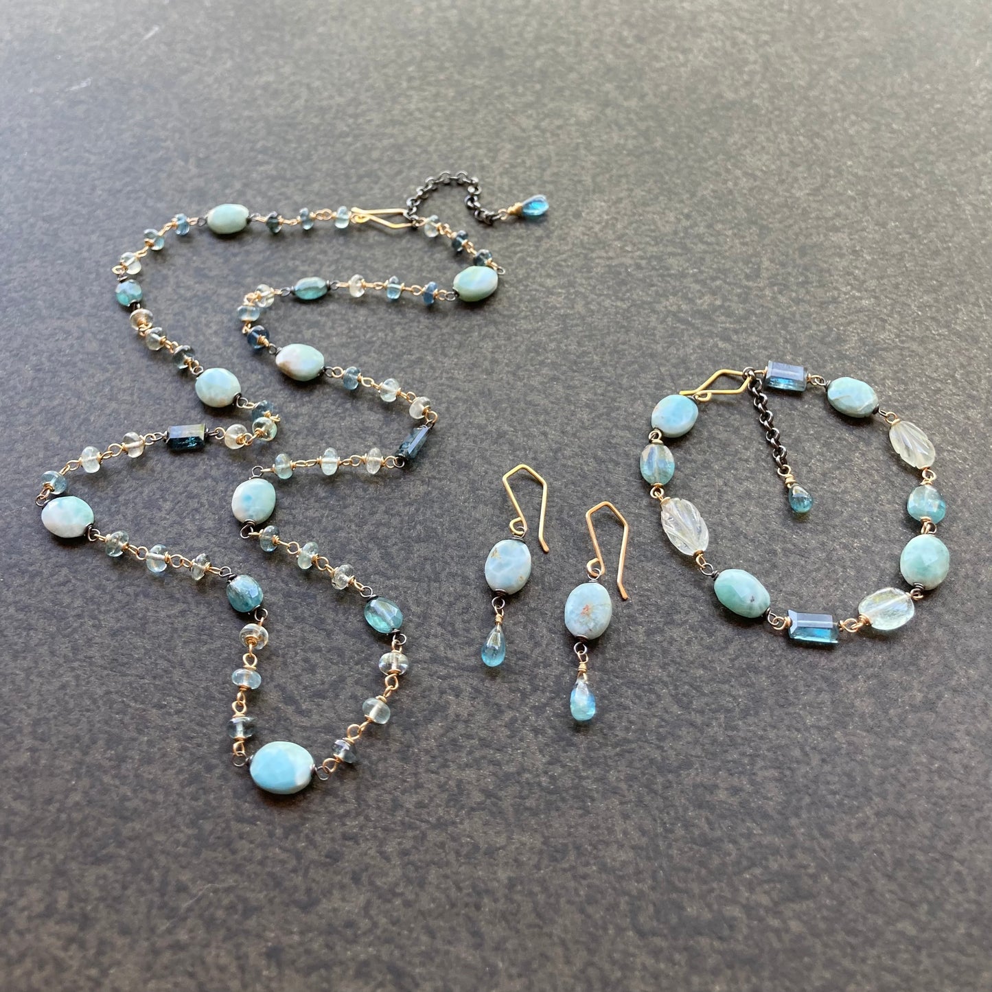 Larimar, Aqua Kyanite & Mixed Metal Earrings