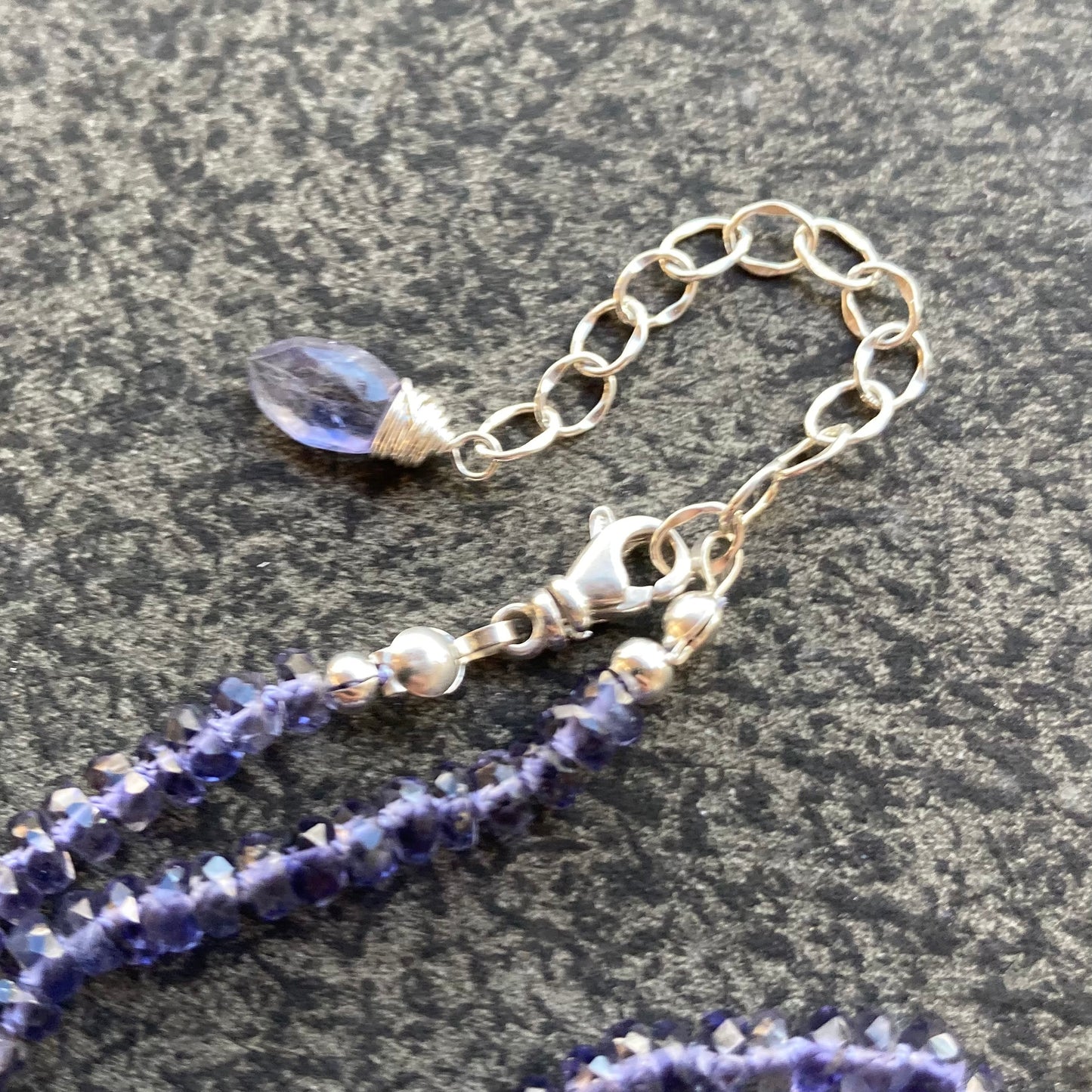 Iolite Hand Knotted Silk Necklace