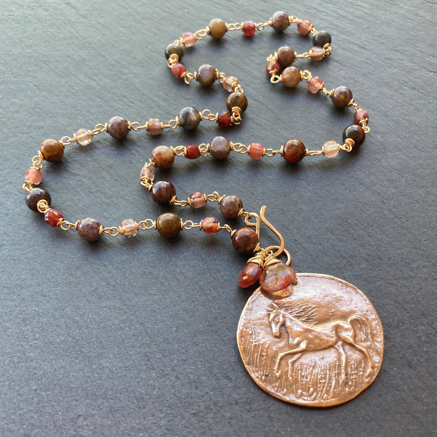 Pietersite, Lazasine, Gold & Bronze Wild Horse Coin Necklace