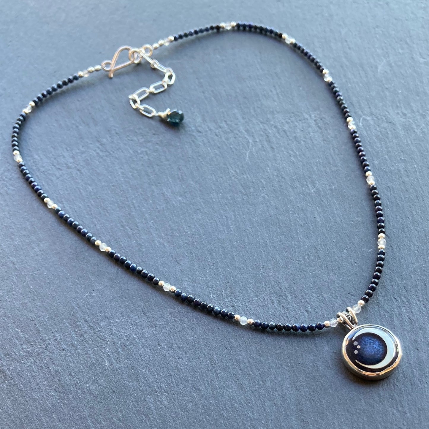 Dumortierite , Labradorite & Sterling Silver Winter Moon Pendant Choker