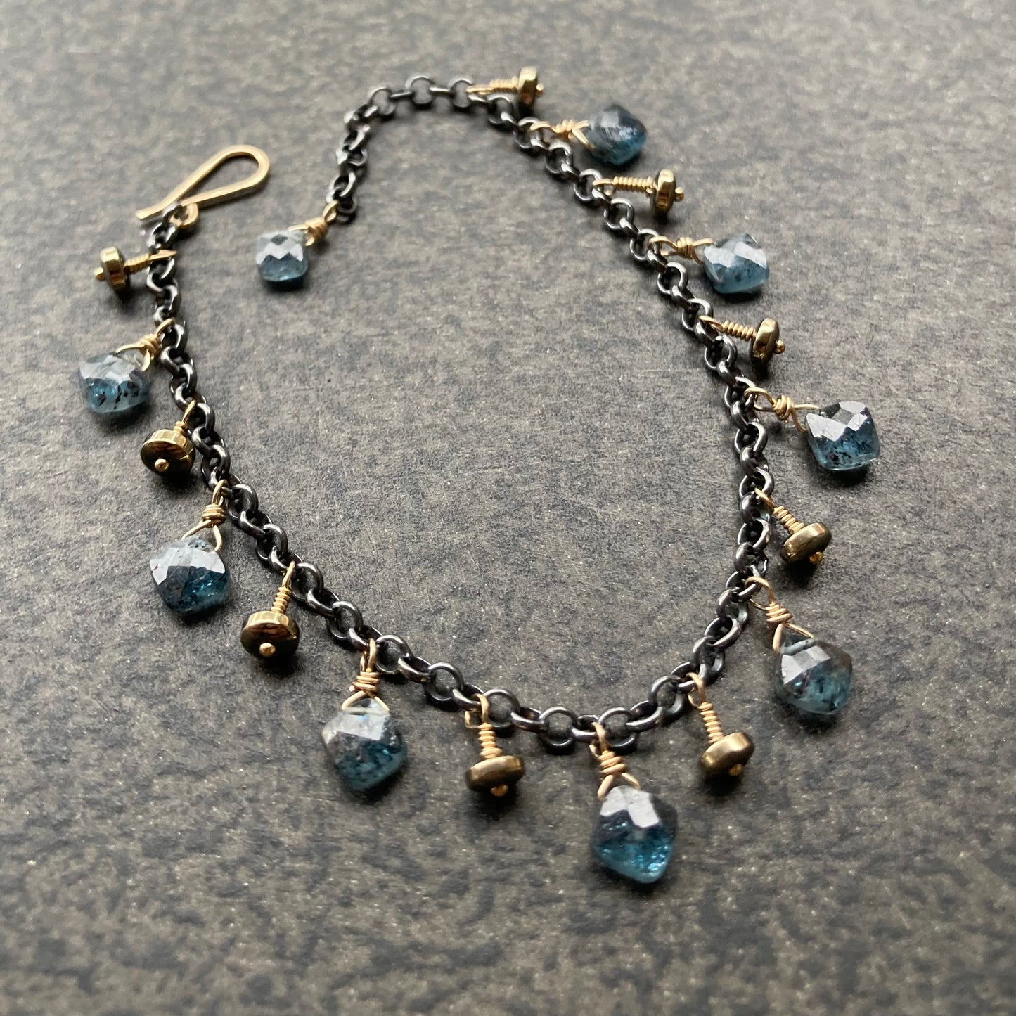 Moss Kyanite, Pyrite & Mixed Metal Charm Bracelet