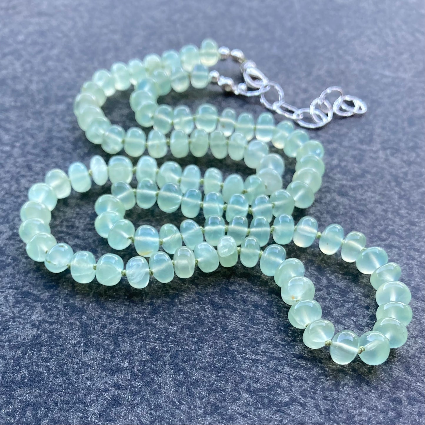 Prehnite Hand Knotted Silk Necklace