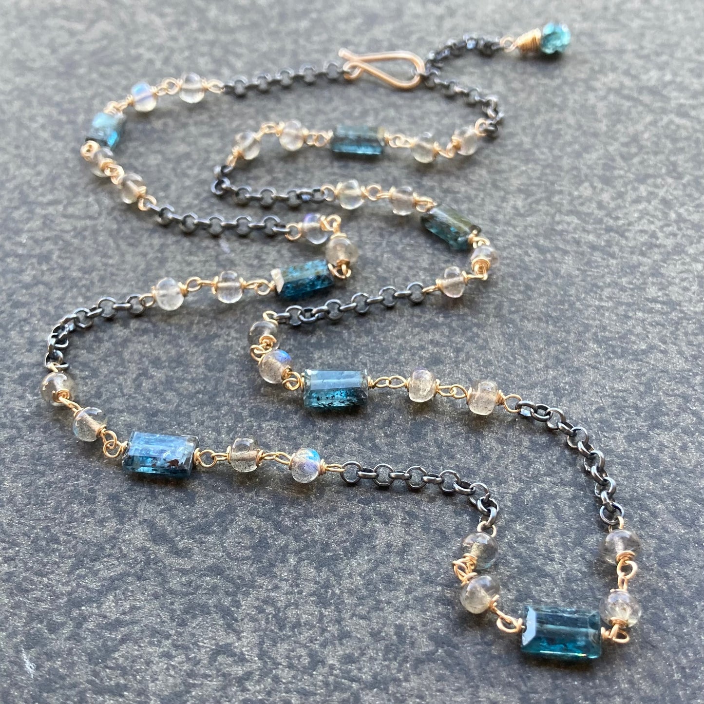 Moss Kyanite, Labradorite & Mixed Metal Necklace