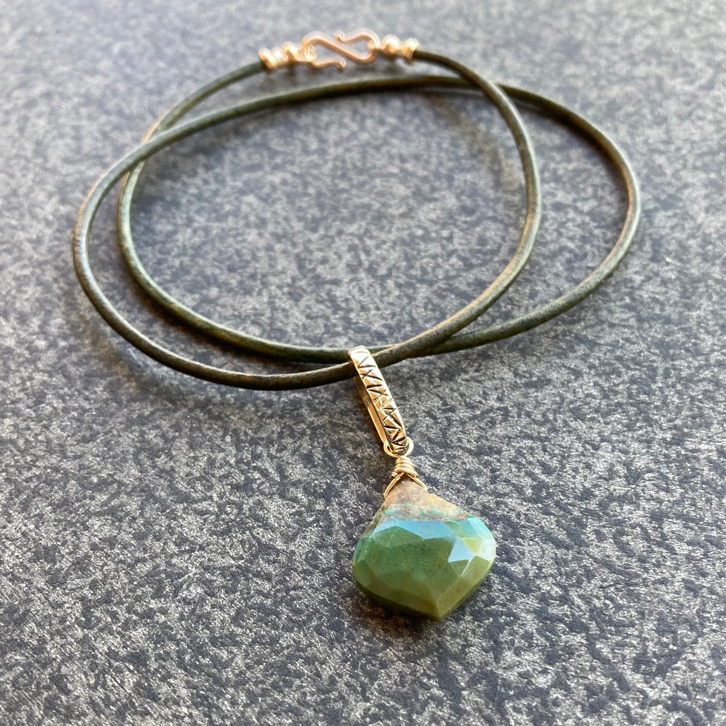 Chrysocolla & Bronze Leather Choker