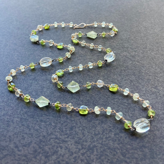 Peridot, Prasiolite, Prehnite & Mixed Metal Necklace