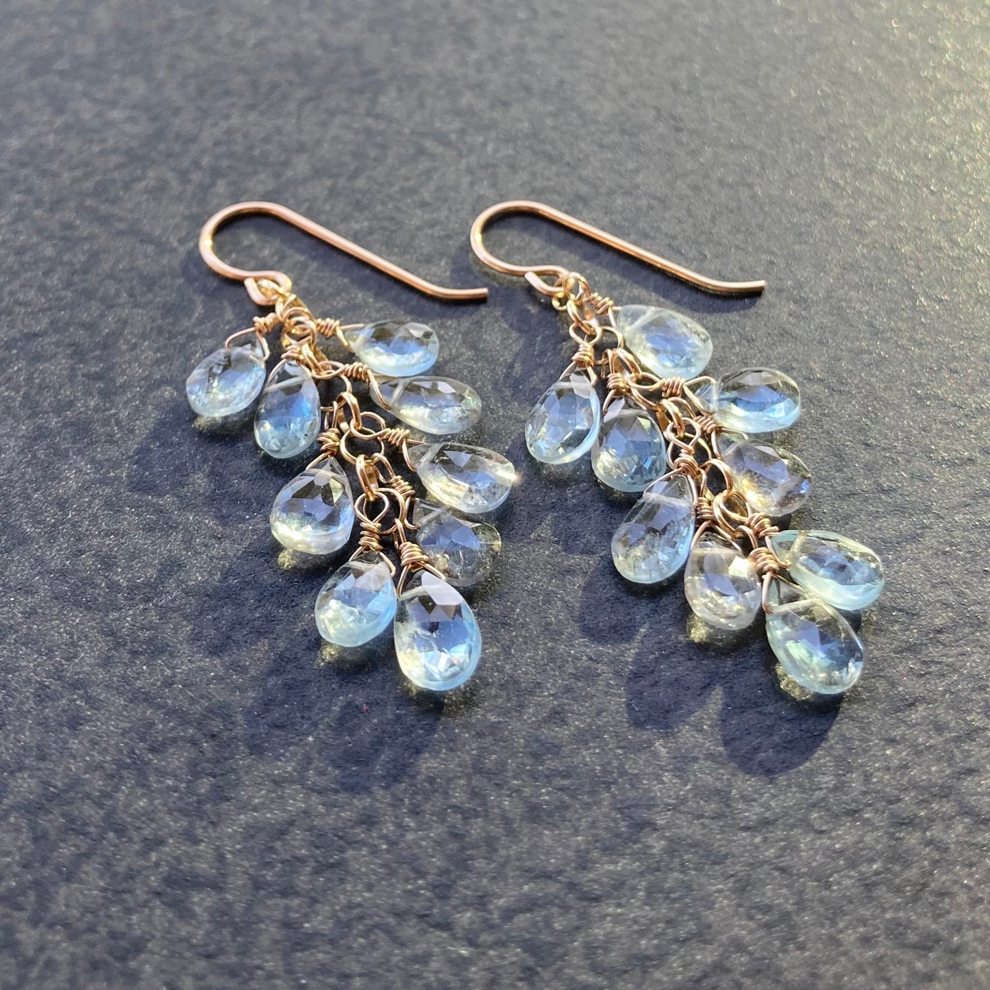 Moss Aquamarine & 14k Gold Cascade Earrings