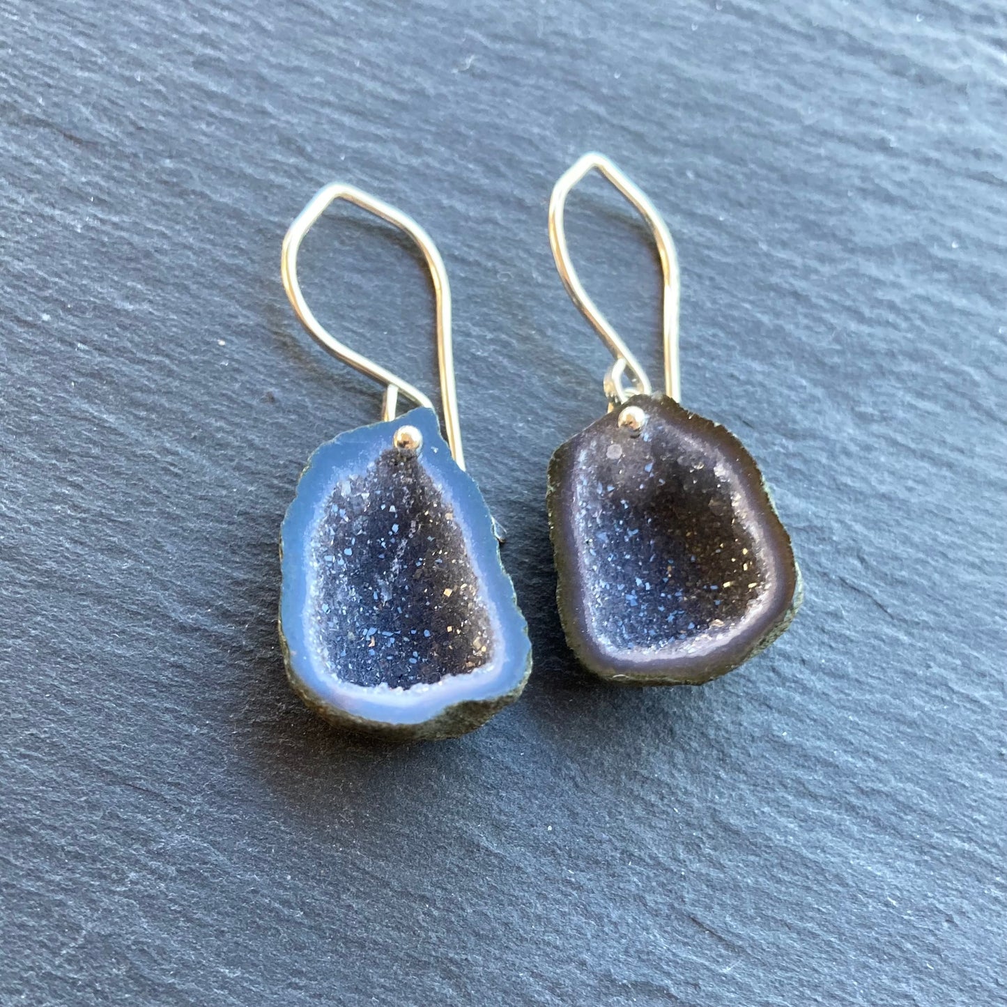 Black Druzy Tabasco Geode & Sterling Silver Earrings