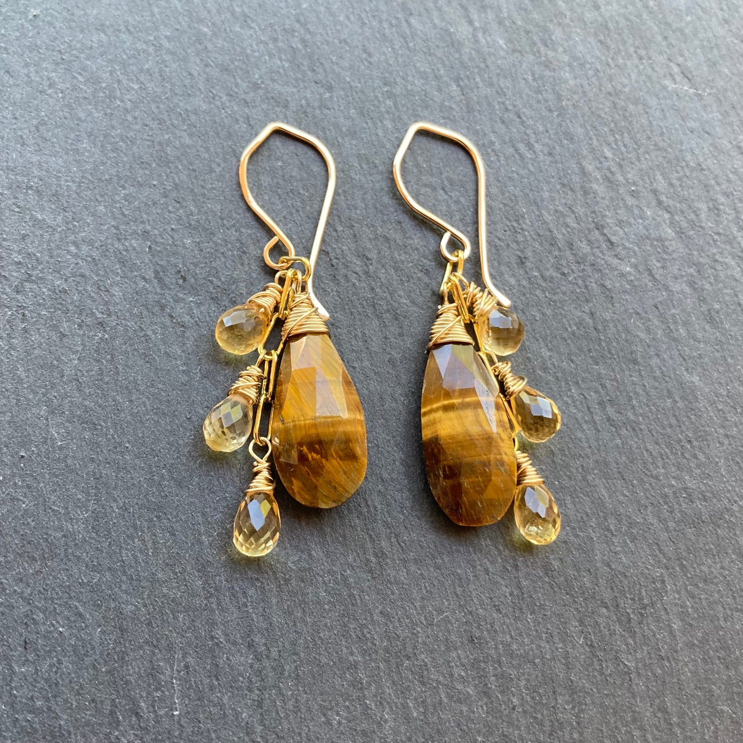 Tiger’s Eye, Citrine & Gold Cascade Earrings