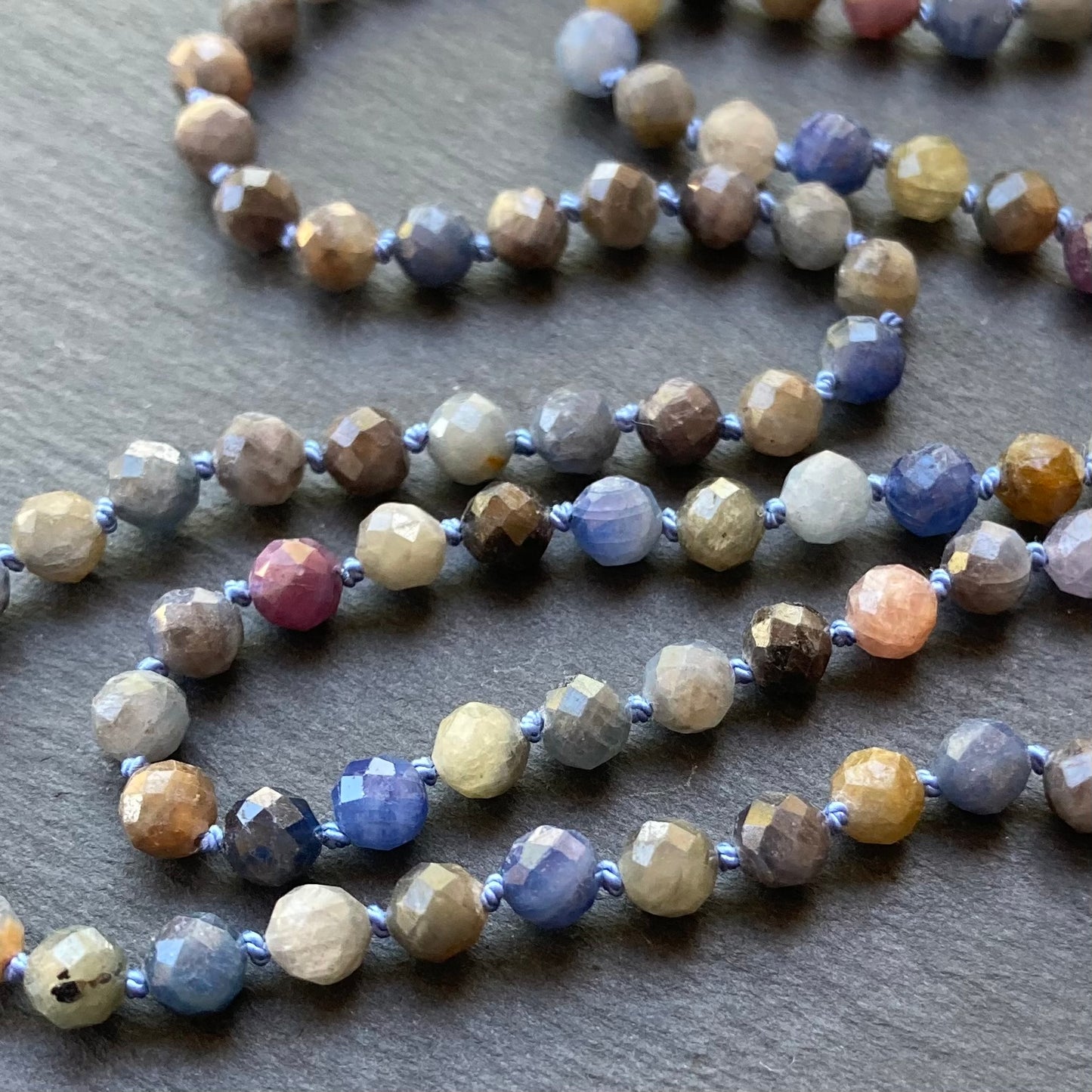 Multicolor Sapphire Hand Knotted Silk Necklace