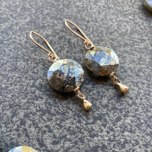 Nipomo Marcasite in Agate, Gold & Bronze Drop Earrings