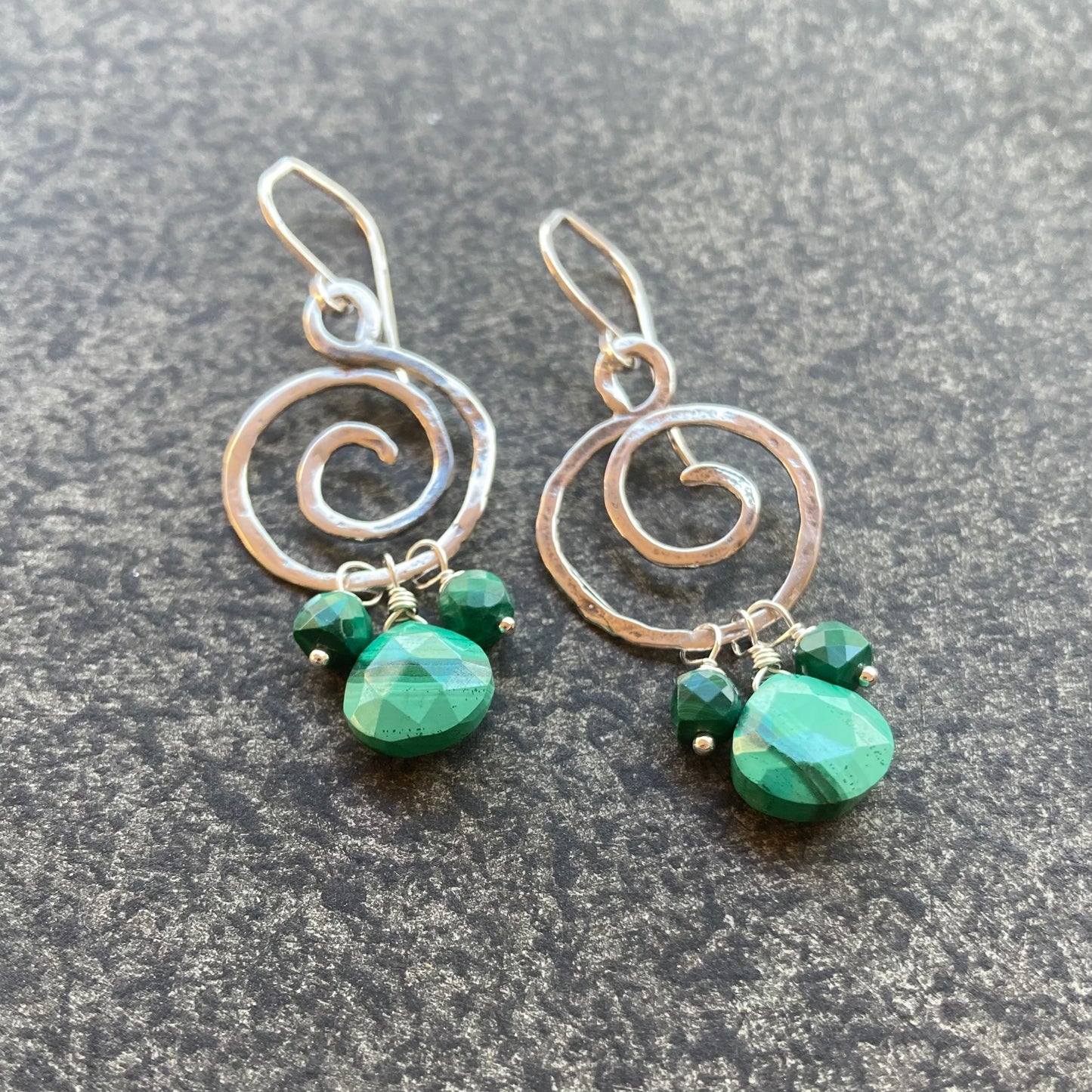 Malachite & Sterling Silver Spiral Hoops