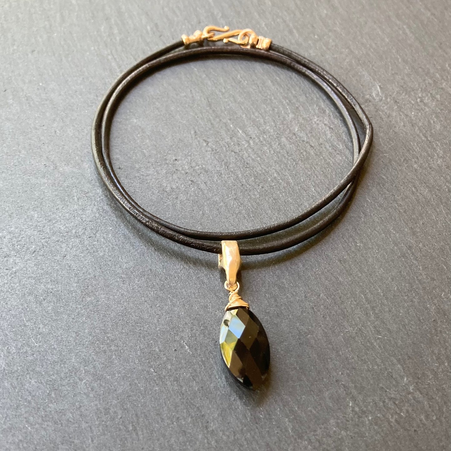Black Onyx & Bronze Leather Choker