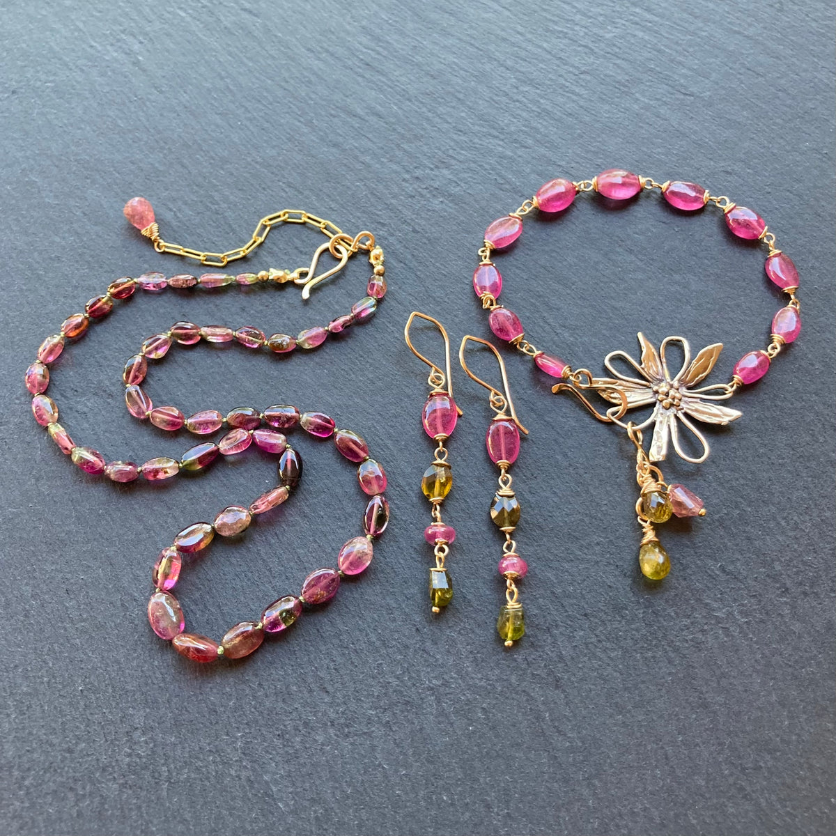 Watermelon Tourmaline Hand Knotted Silk Necklace