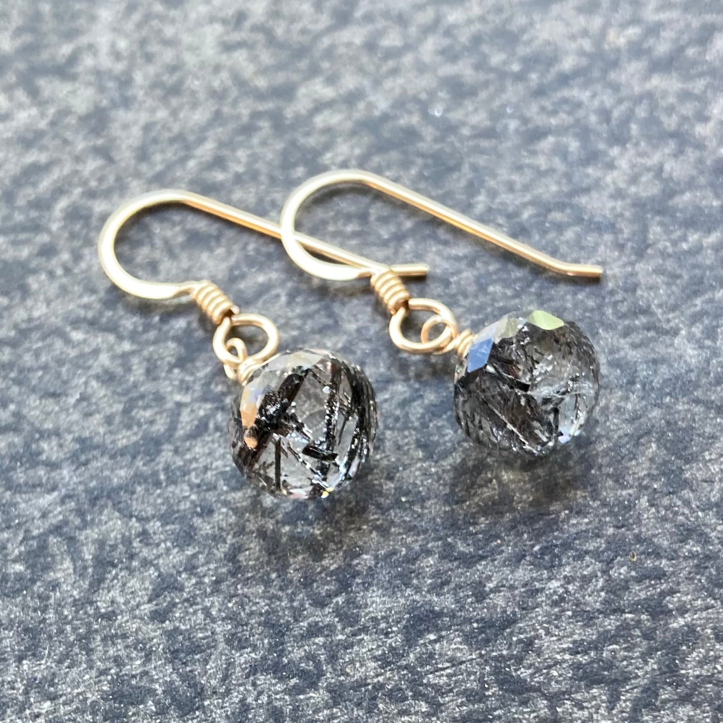 Black Rutilated Quartz & Gold Earrings