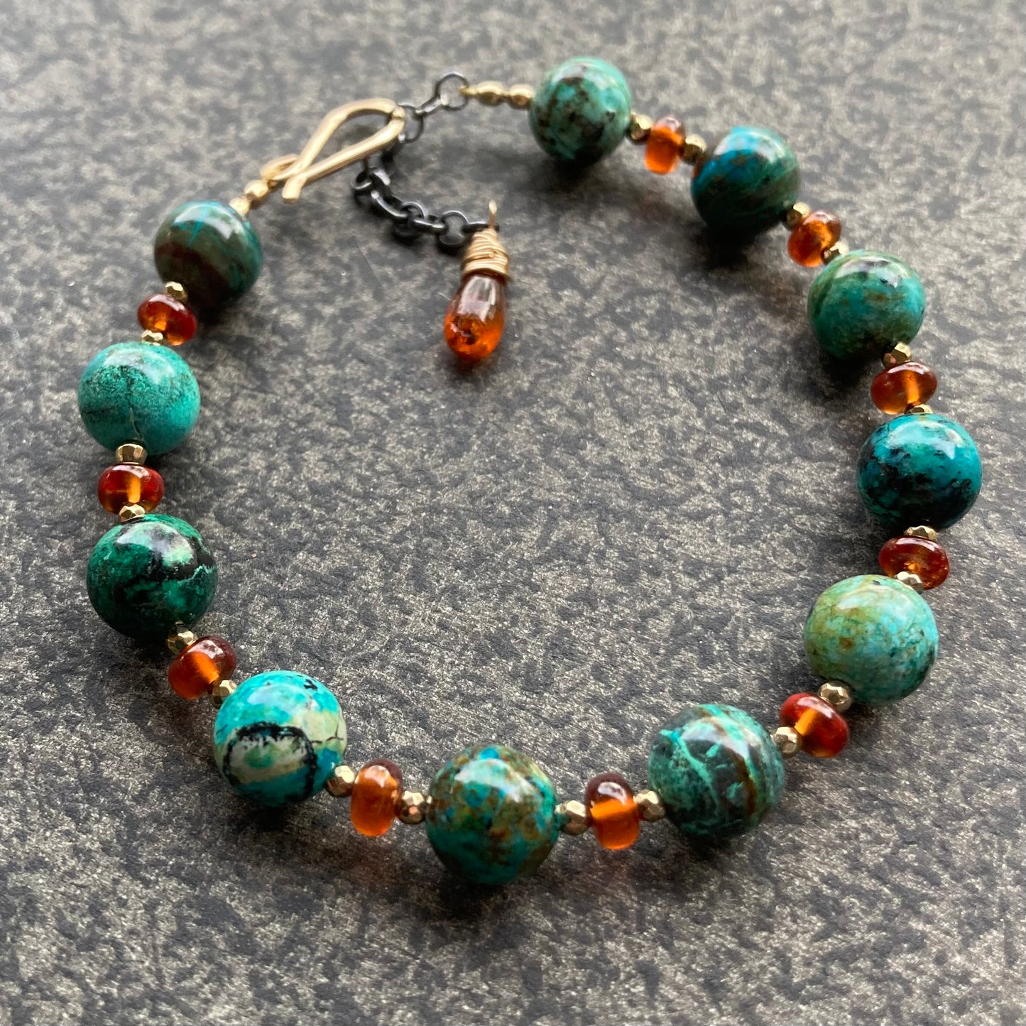 Chrysocolla, Hessonite & Mixed Metal Bracelet