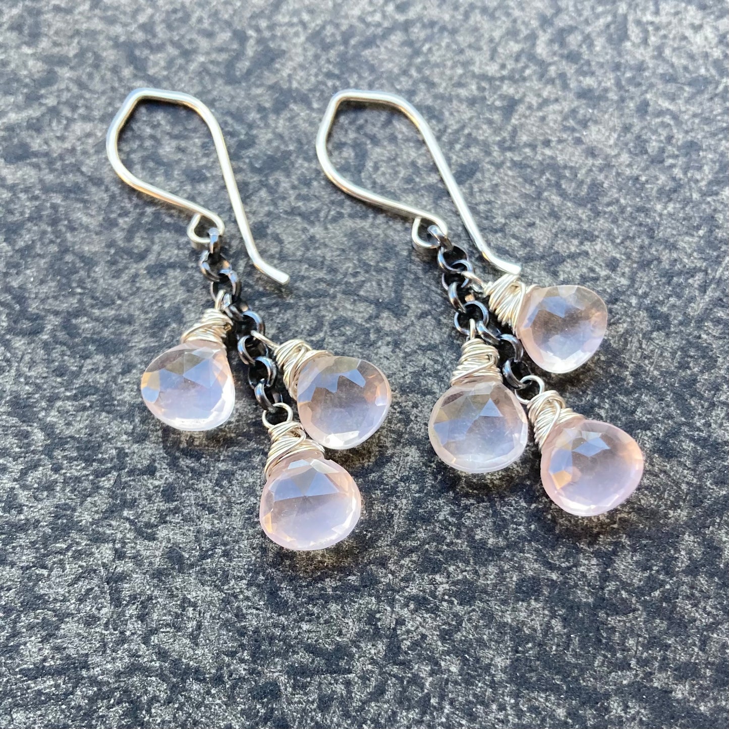 Rose Quartz & Sterling Silver Cascade Earrings