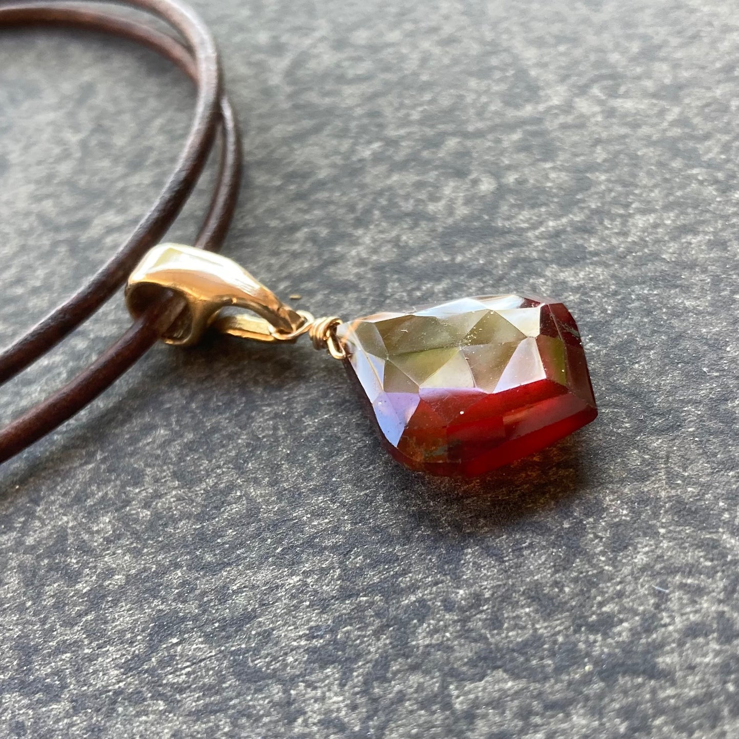 Hessonite Garnet & Bronze Leather Choker