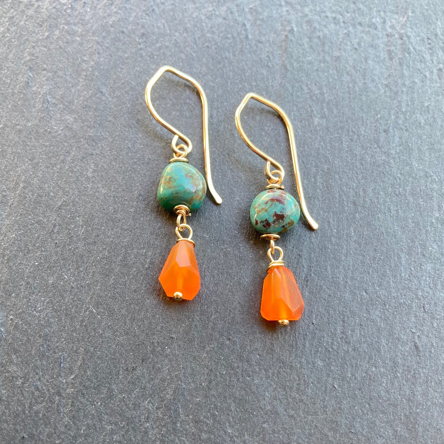 Hubei Turquoise , Carnelian & Gold Earrings