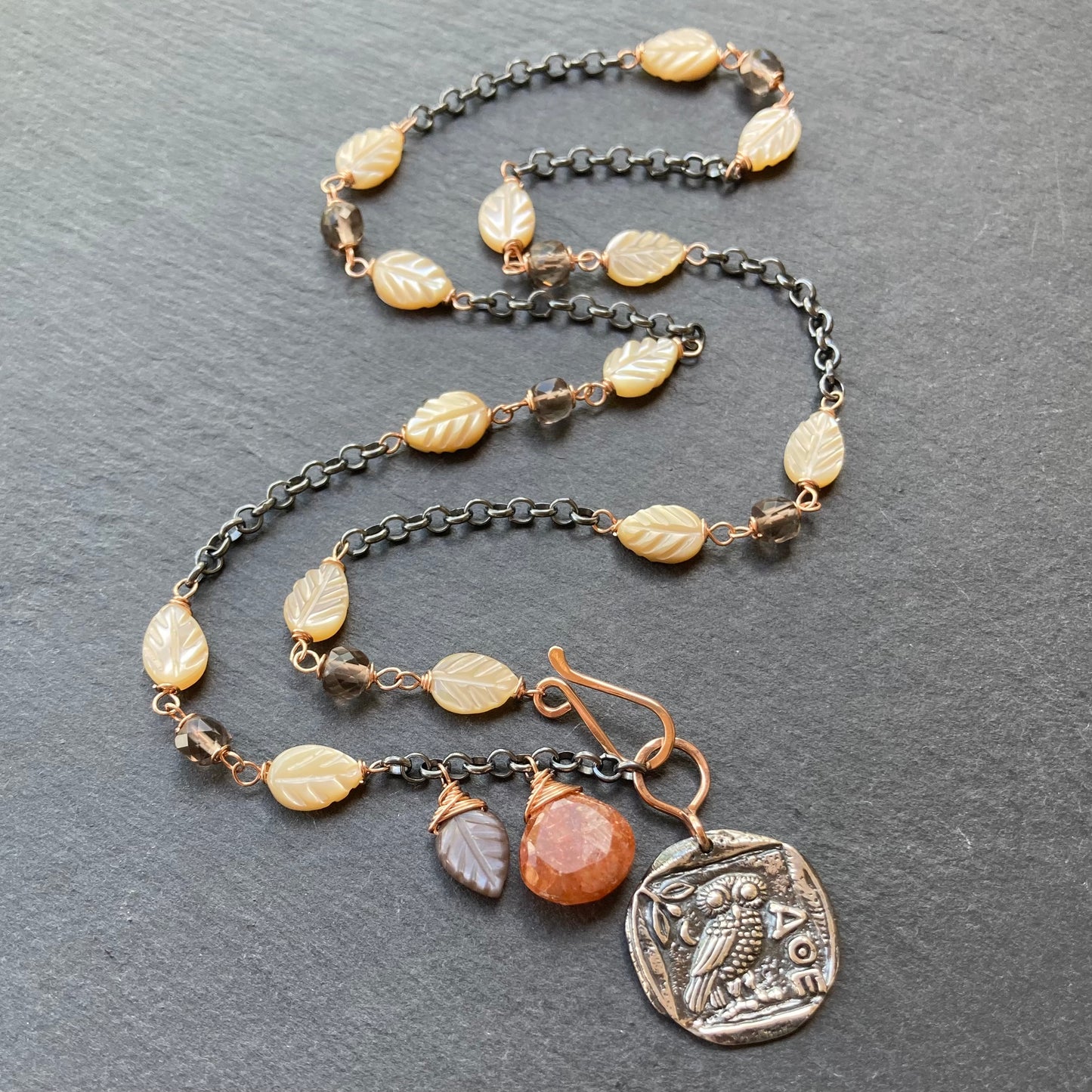 Multi Gemstone & Mixed Metal Athene Noctua Pendant Necklace