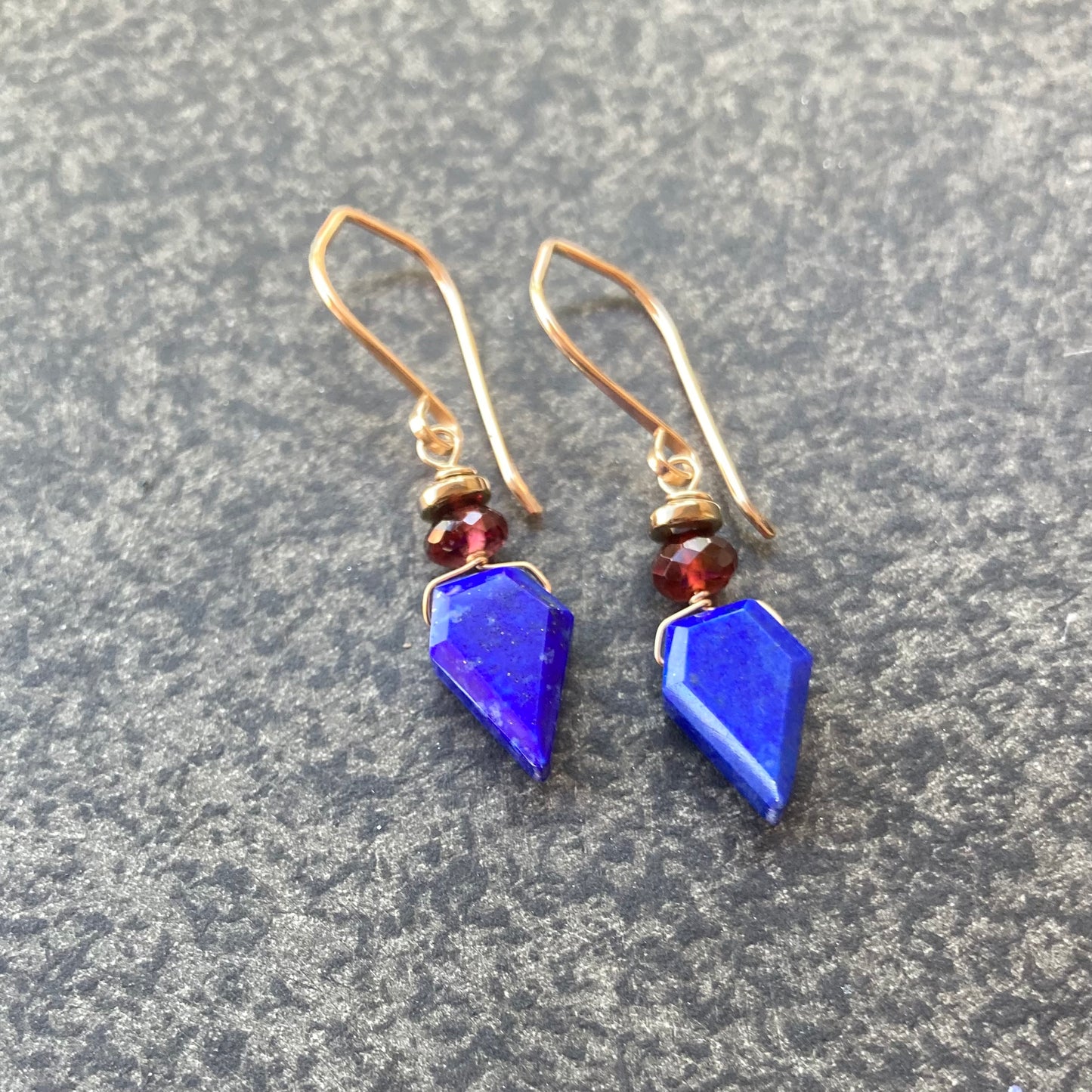 Lapis, Mozambique Garnet, Pyrite & Gold Earrings