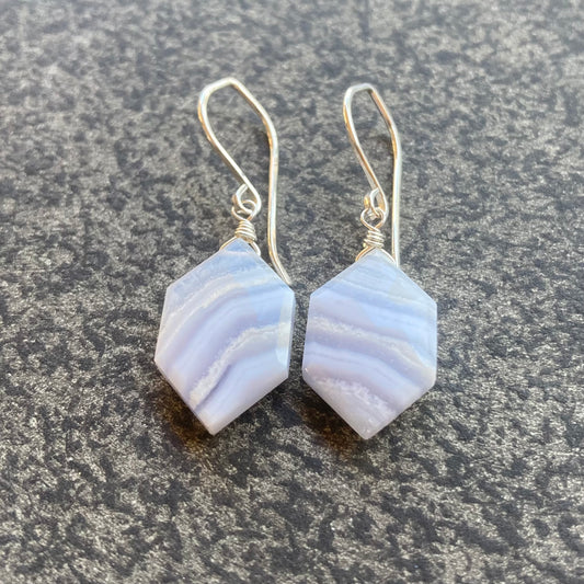 Blue Lace Agate & Sterling Silver Earrings