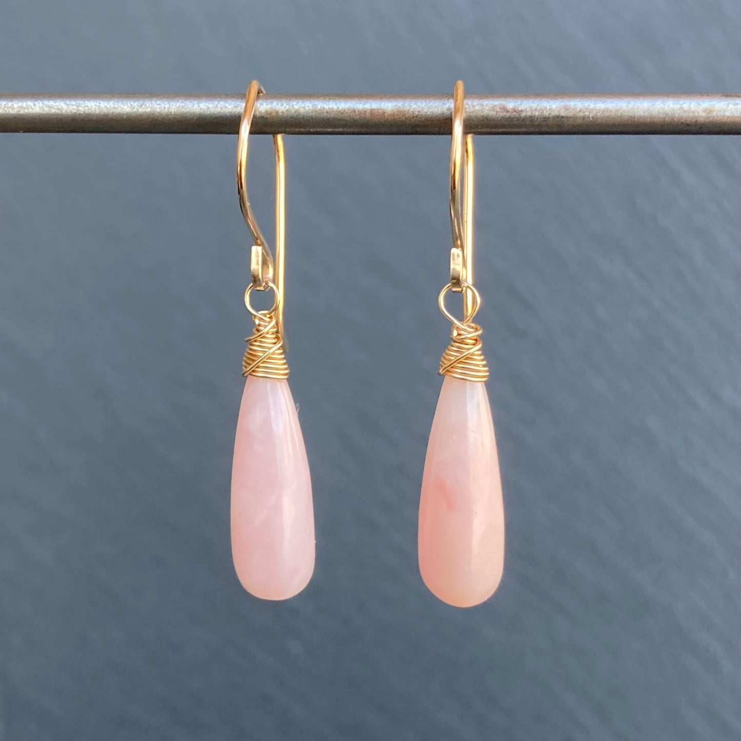 Pink Peruvian Opal & Gold Earrings