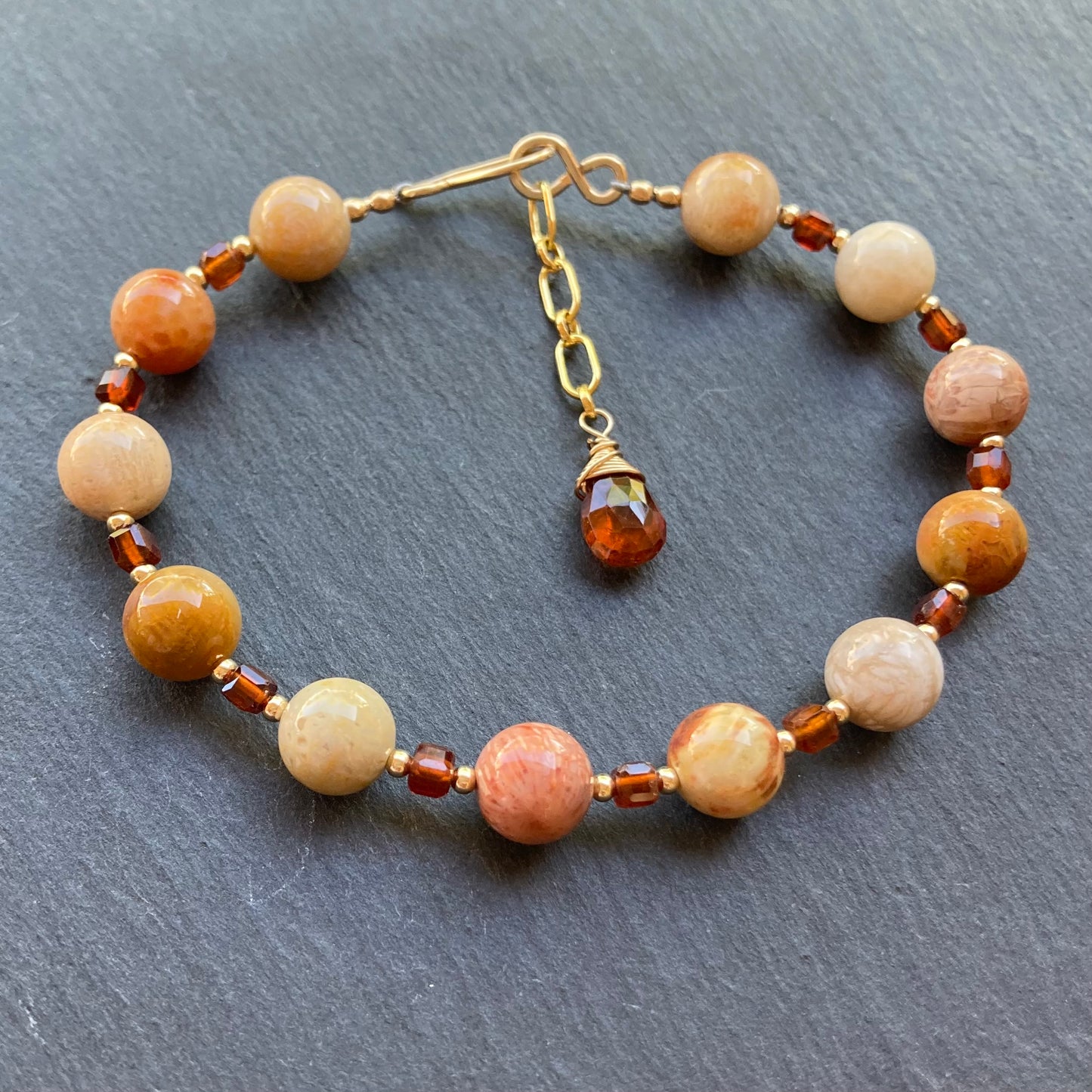 Fossil Coral, Hessonite & Gold Bracelet