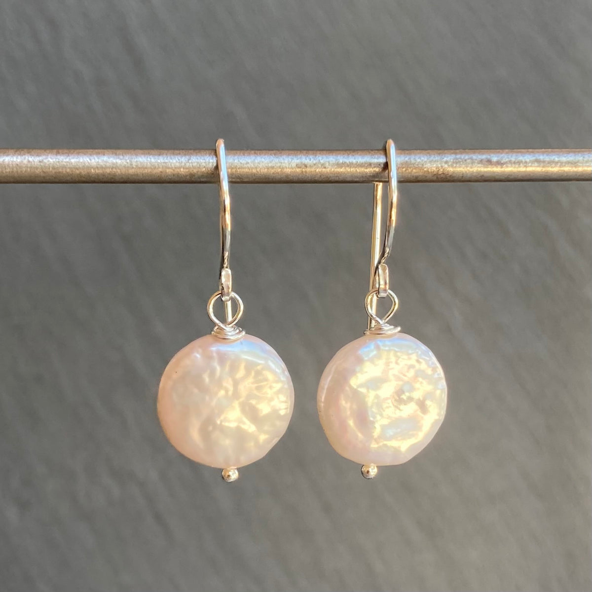 Freshwater Coin Pearl & Sterling Silver Earrings