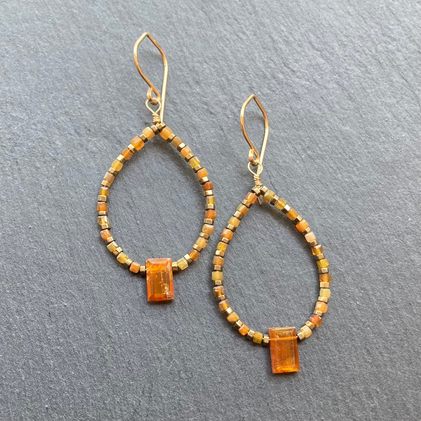 Orange Kyanite, Australian Fire Opal & Gold Hoops