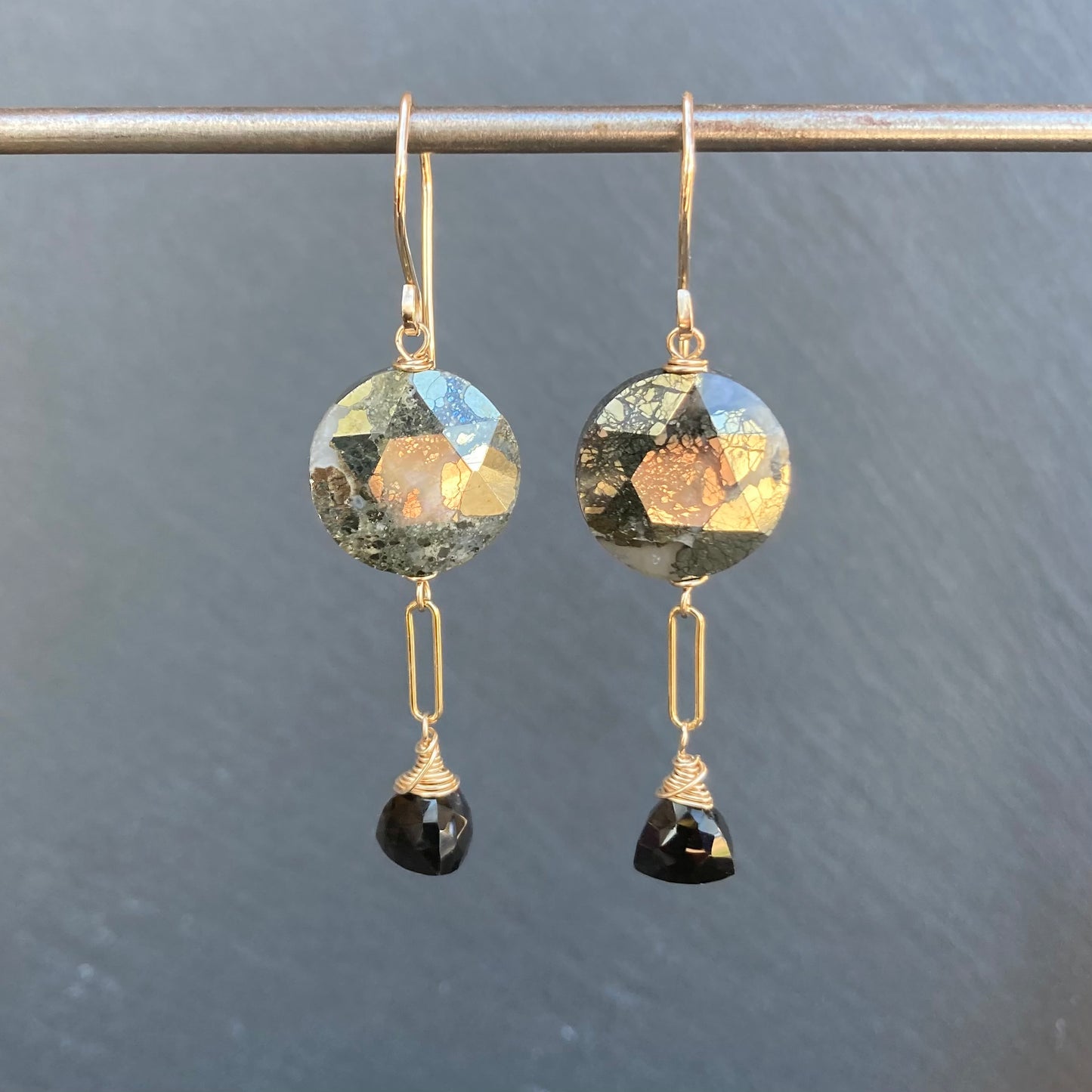 Nipomo Marcasite in Agate, Black Onyx & Gold Earrings