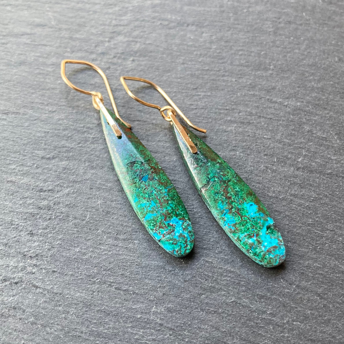 Malachite Chrysocolla & Gold Earrings