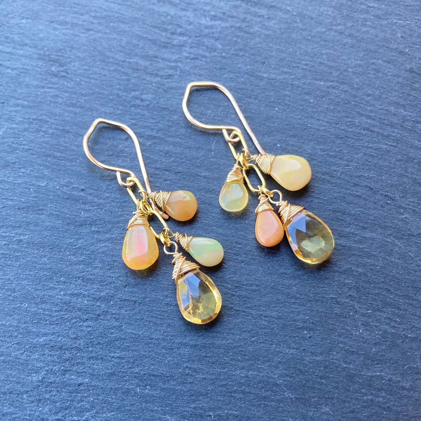 Ethiopian Golden Opal, Citrine & Gold Cascade Earrings