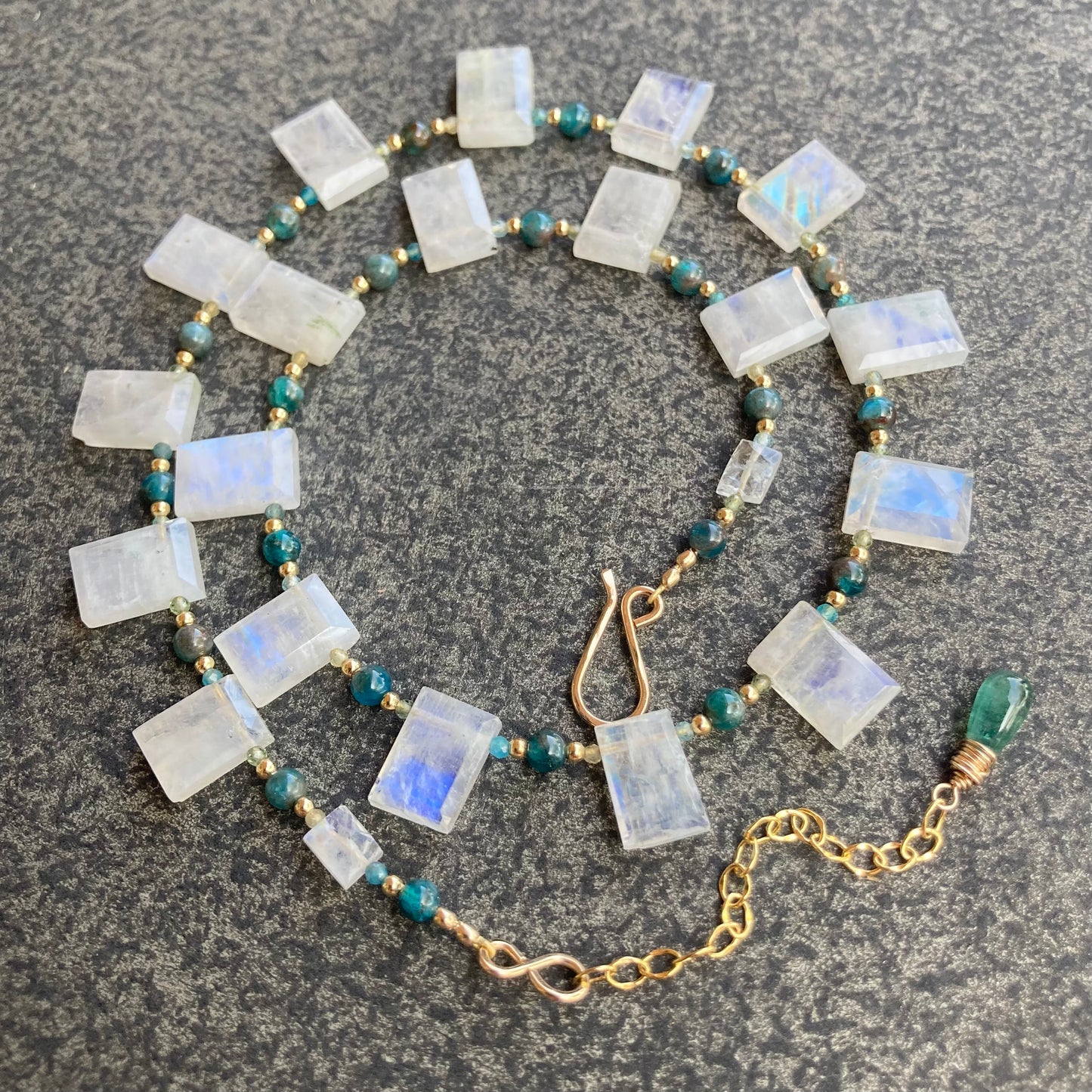 Rainbow Moonstone, Apatite & Gold Necklace