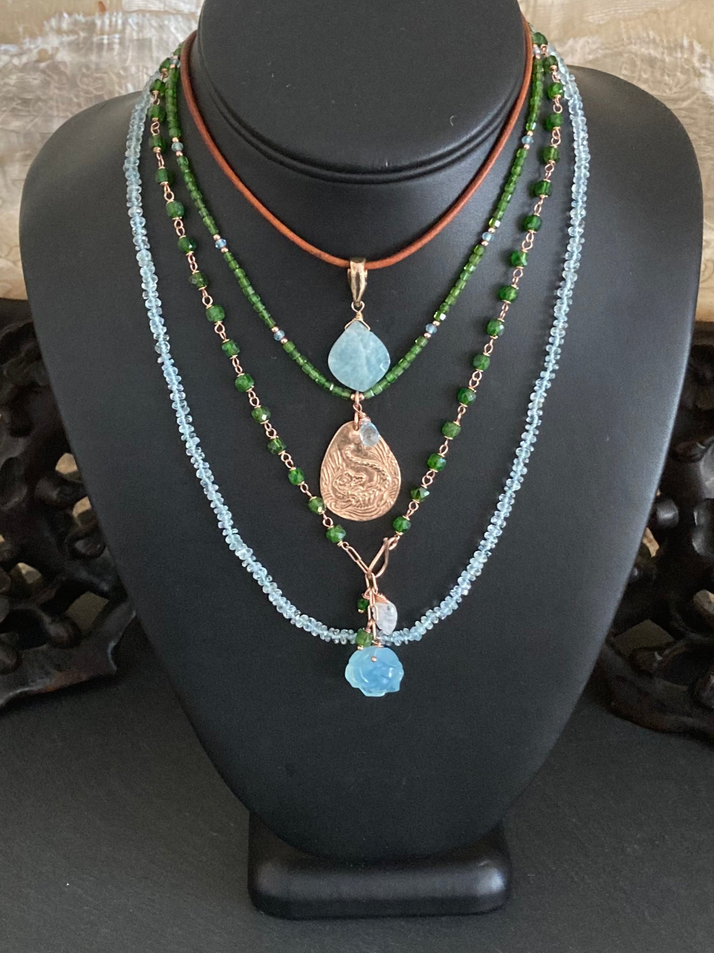 Aquamarine Hand Knotted Silk Necklace