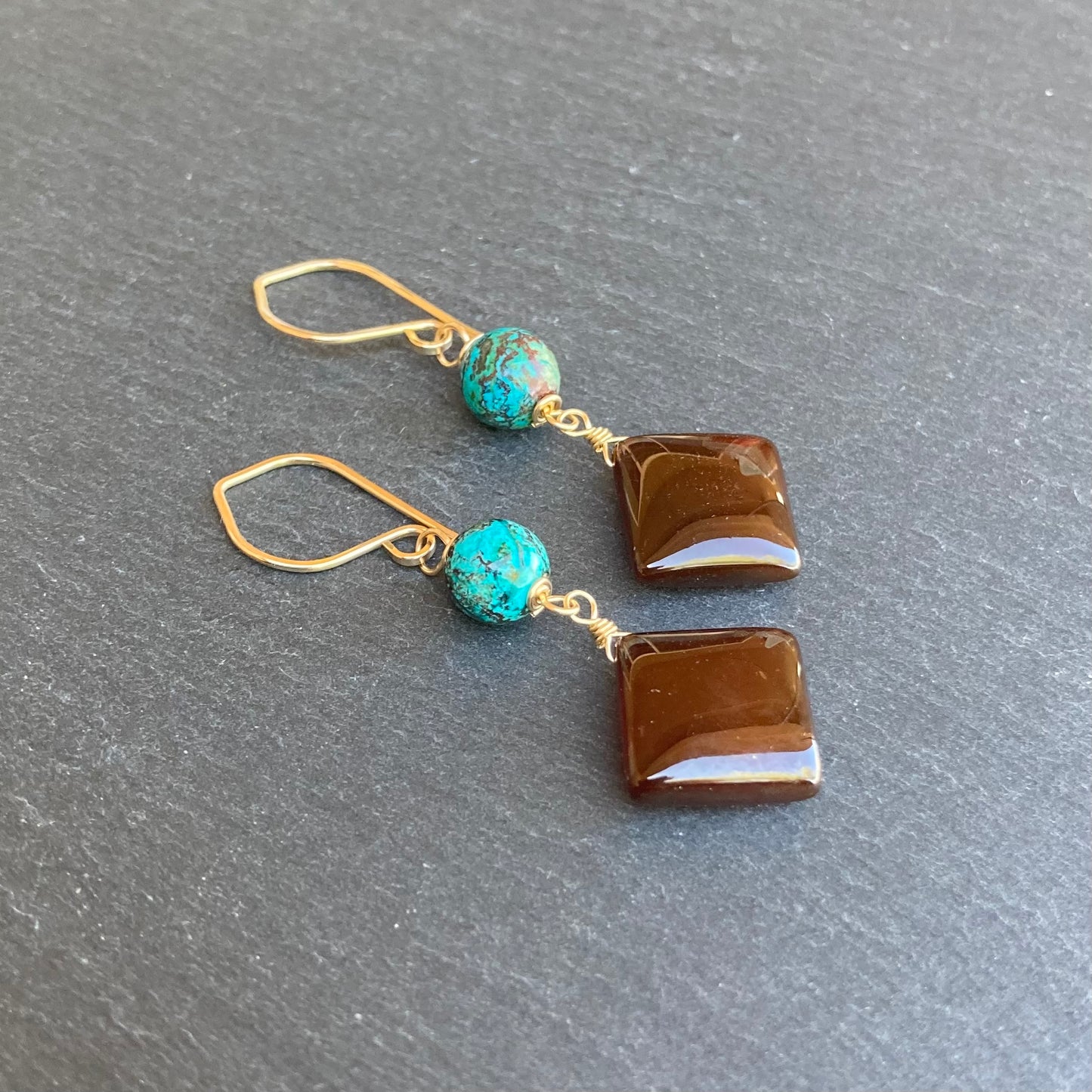Chalcedony, Shattuckite & Gold Earrings