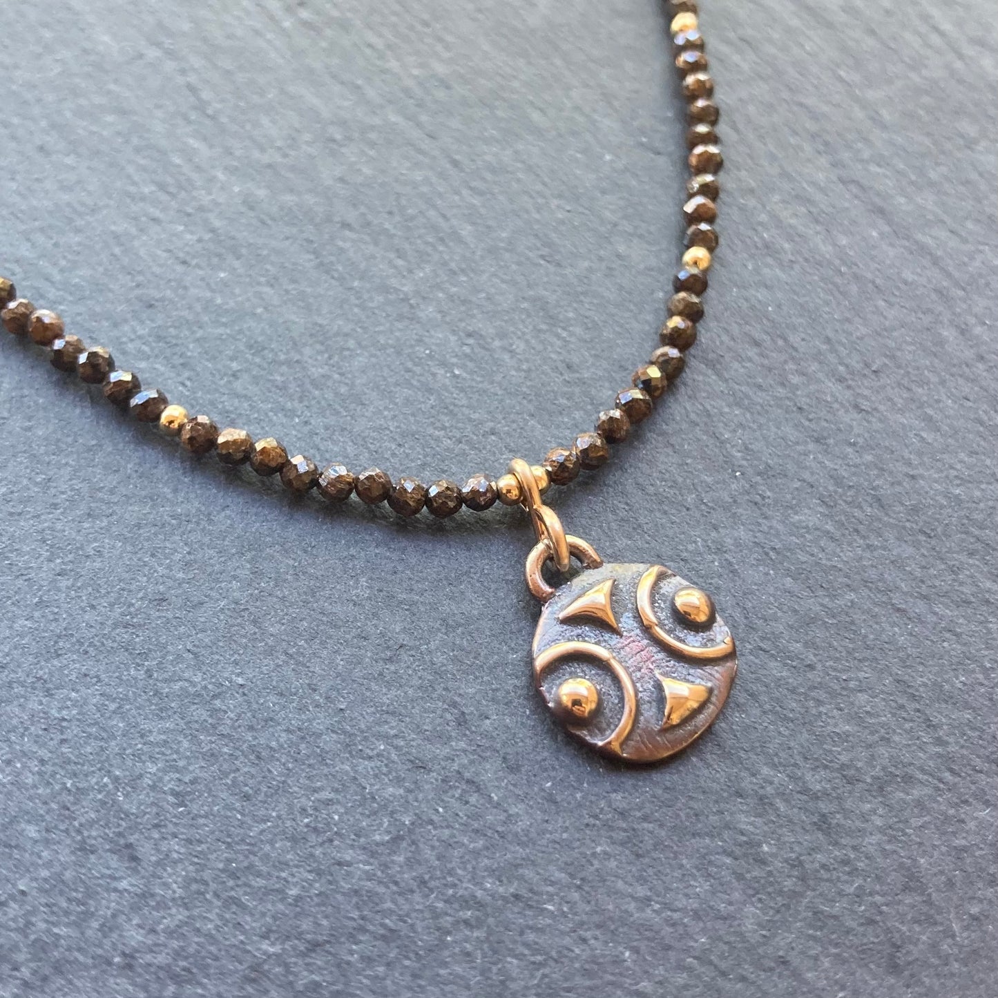 Bronzite, Gold & Bronze Tribal Pendant Choker