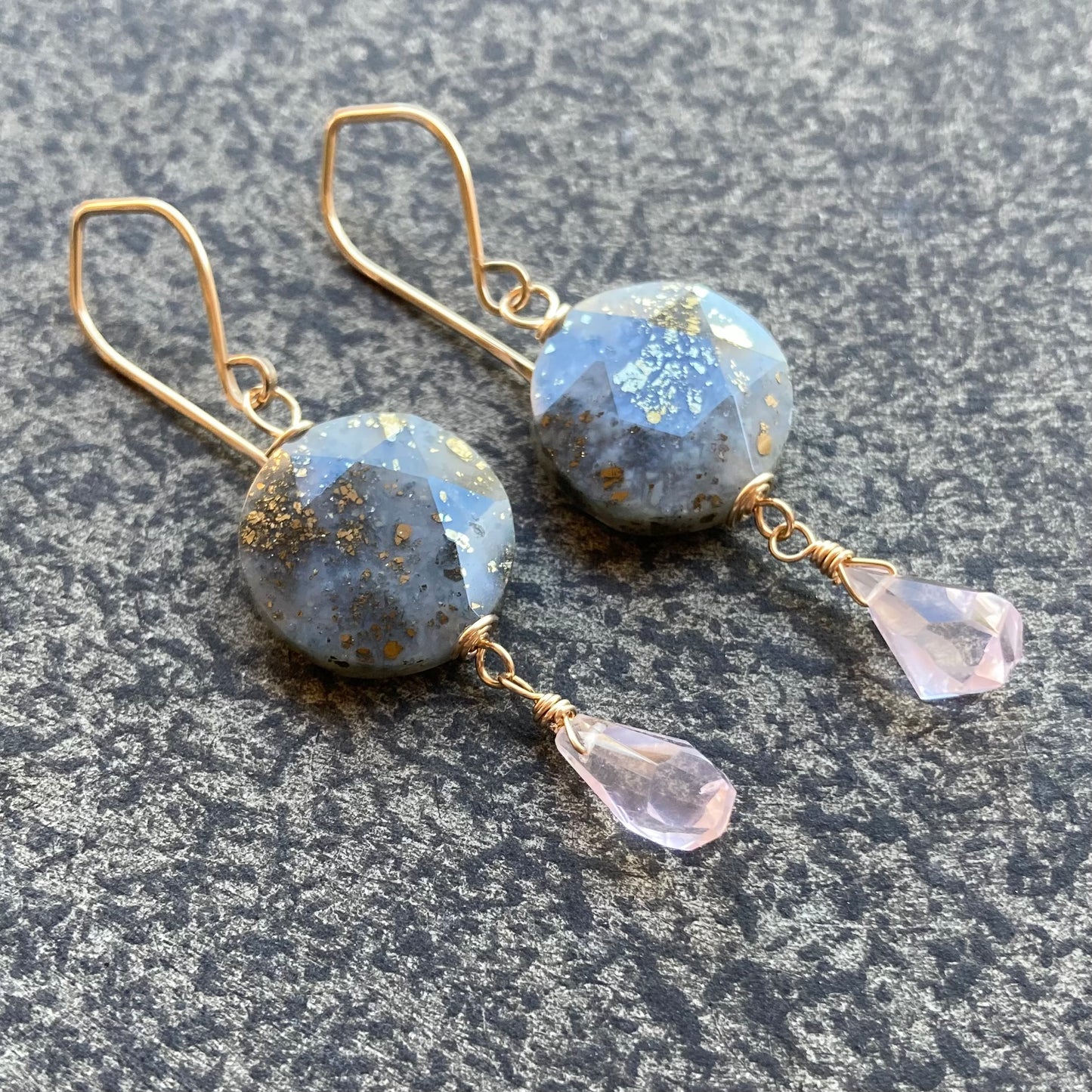 Nipomo Marcasite in Agate, Rose Quartz & Gold Earrings