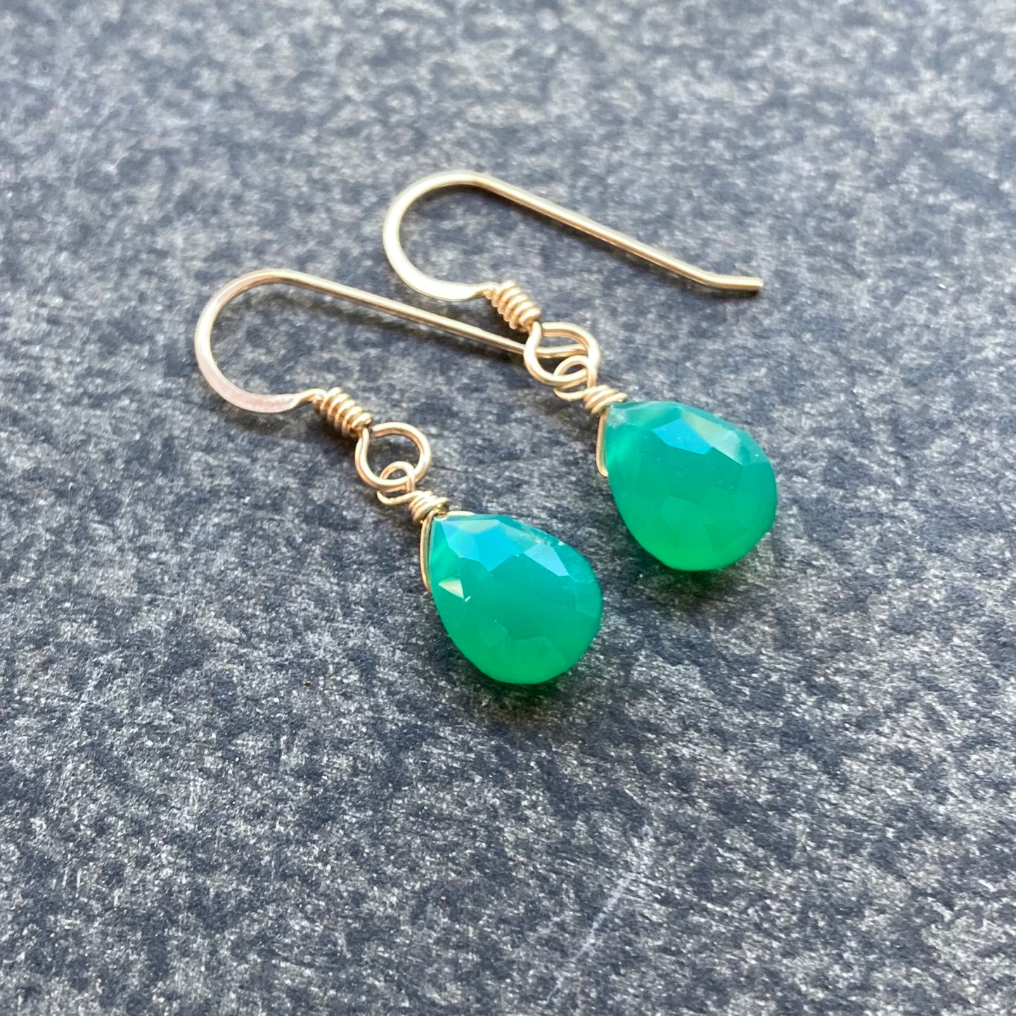 Green Onyx & Gold Earrings