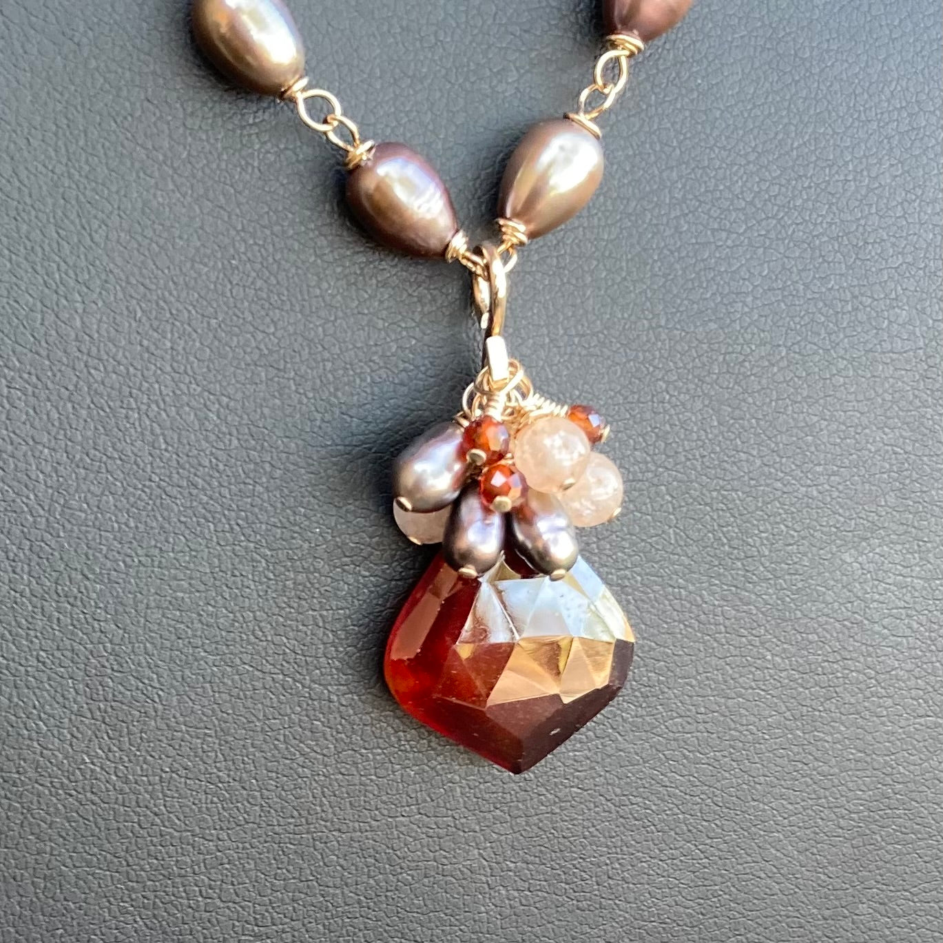 Hessonite, Tahitian Pearl & Gold Pendant Necklace