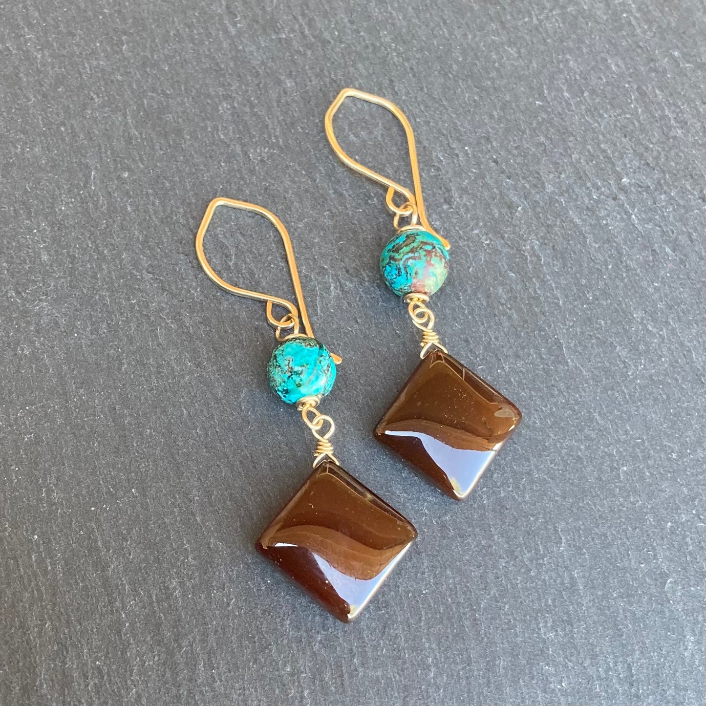 Chalcedony, Shattuckite & Gold Earrings
