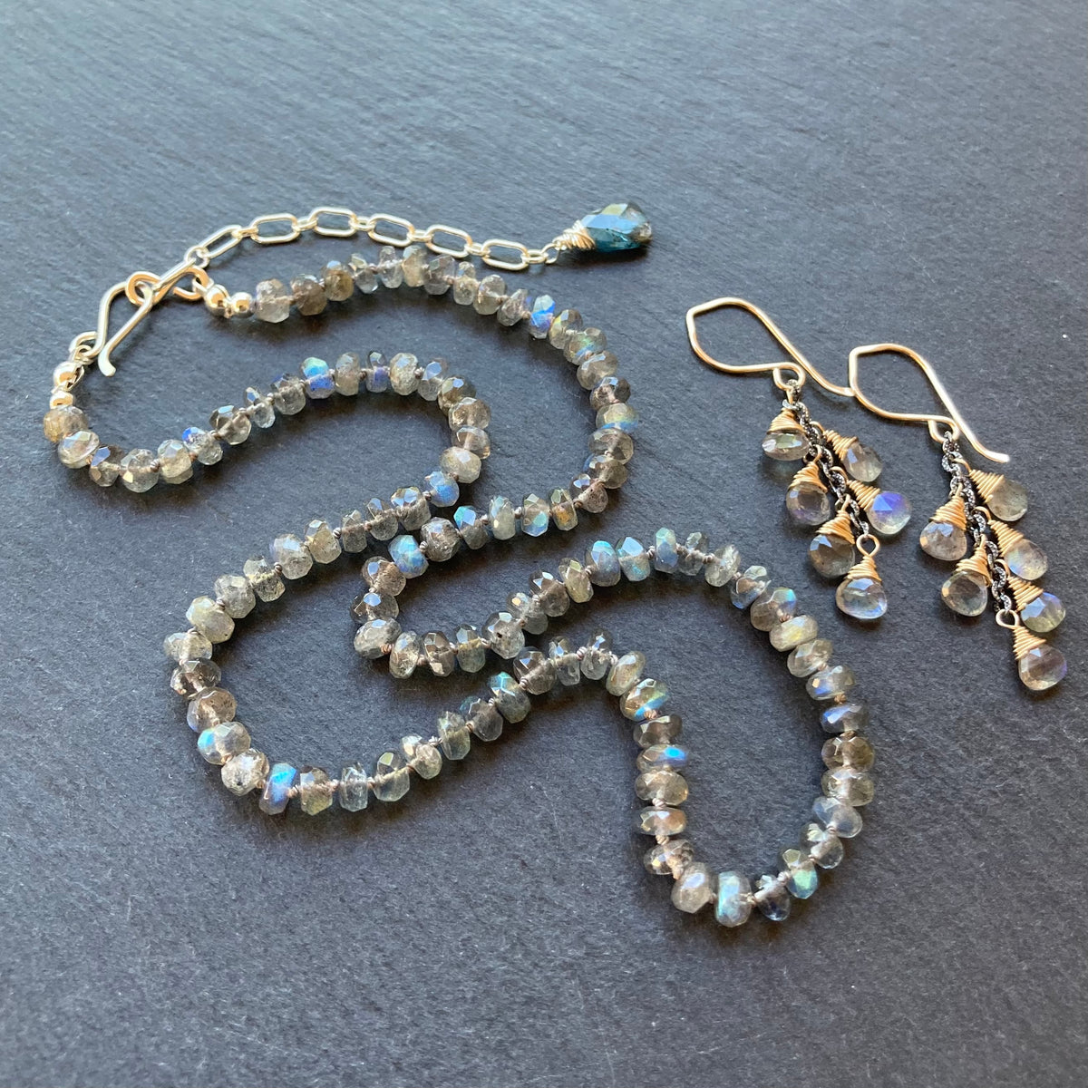 Labradorite Hand Knotted Silk Necklace