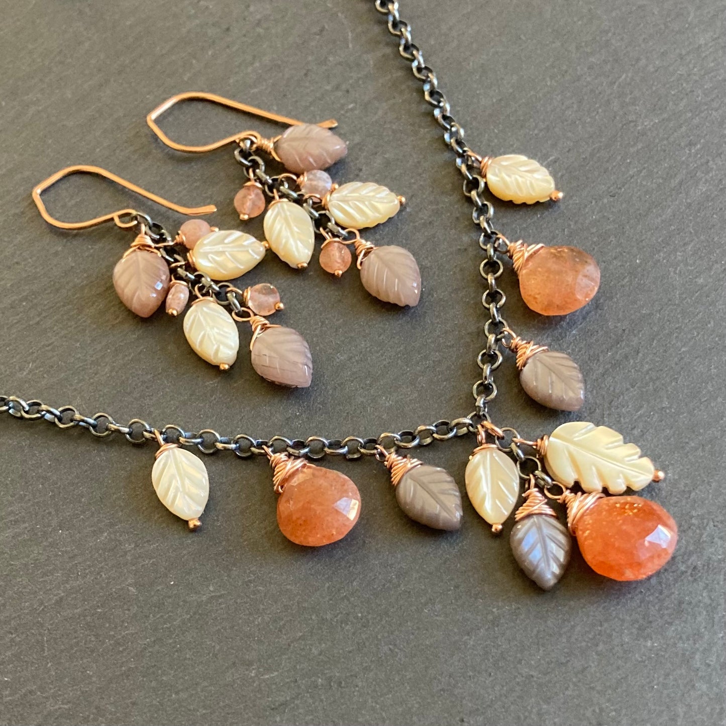 Sunstone & Mixed Metal Charm Choker